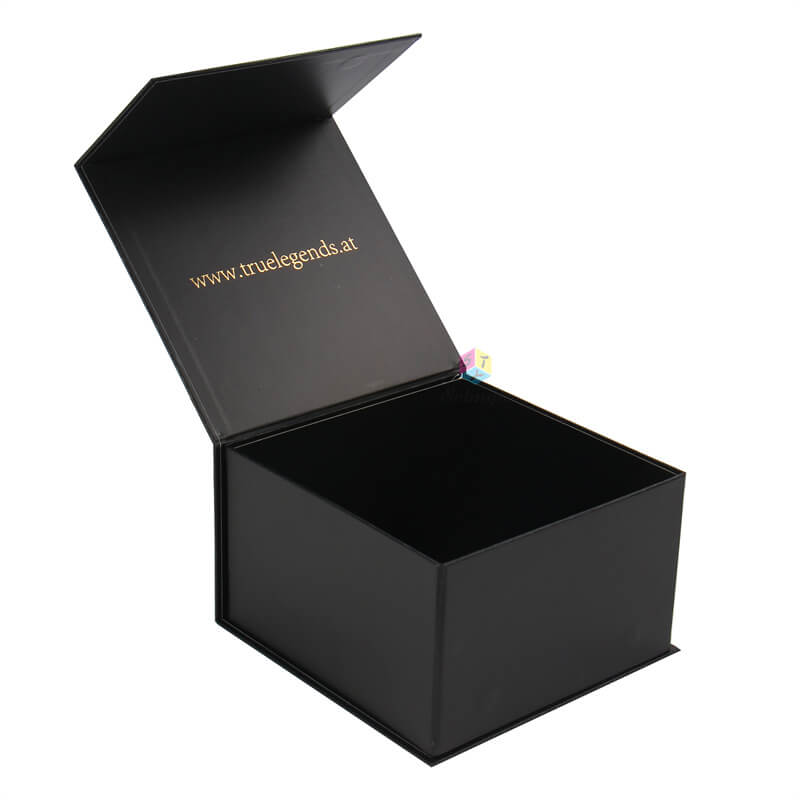 Square Hat Boxes - Black Foldable Gold Logo