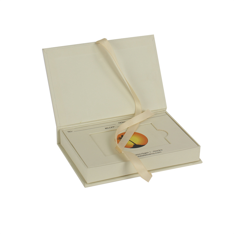 Cardboard Card Box - Yellow Paper Insert And Ribbon