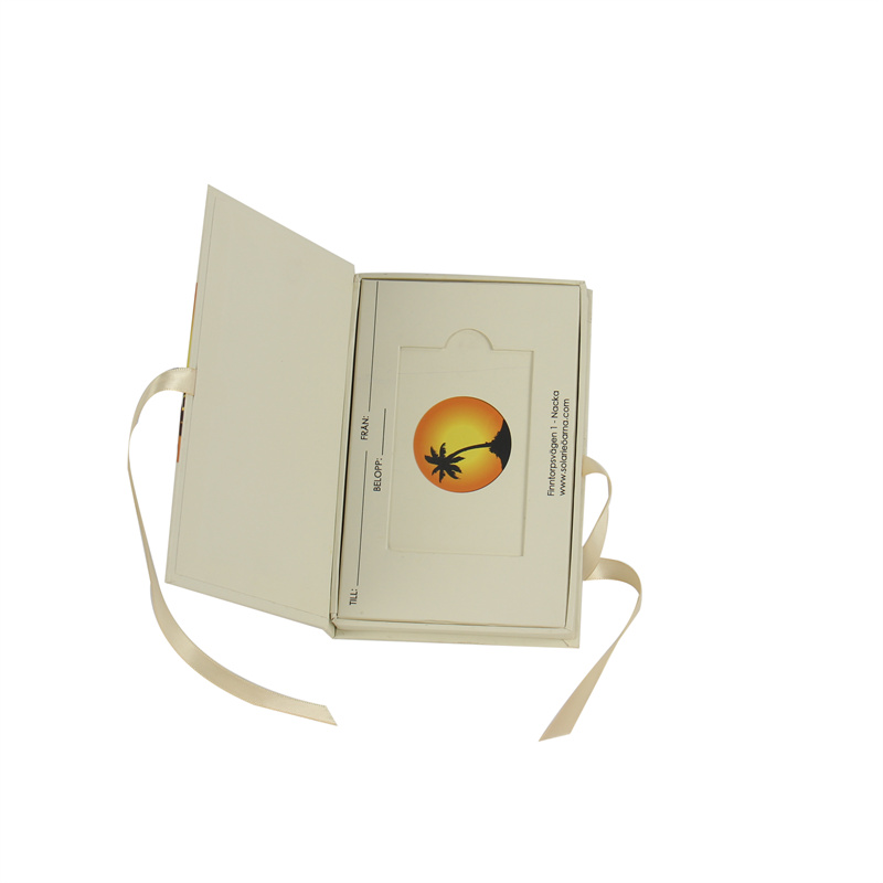 Cardboard Card Box - Yellow Paper Insert And Ribbon