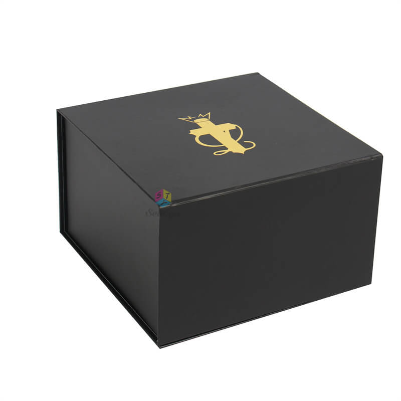 Square Hat Boxes - Black Foldable Gold Logo
